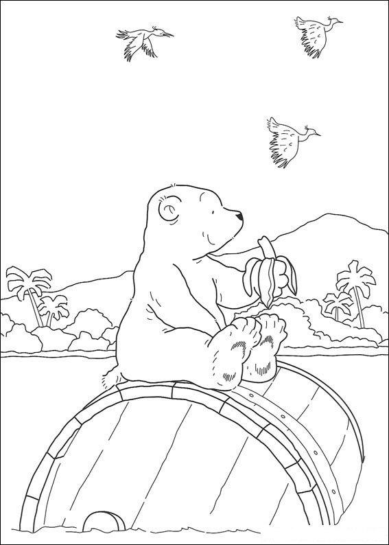 Print Kleine ijsbeer eet banaan kleurplaat